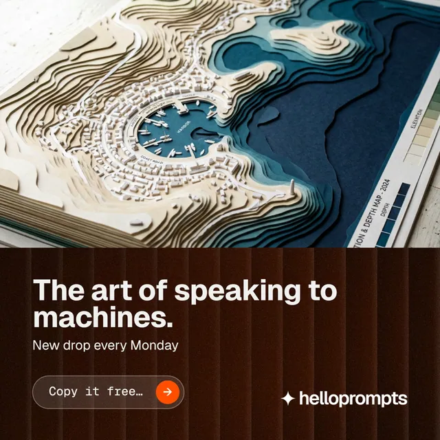 Instagram post for HelloPrompts: "The art of speaking to machines." Agentic glass style, bottom layout, dark palette in black, grey, orange.
