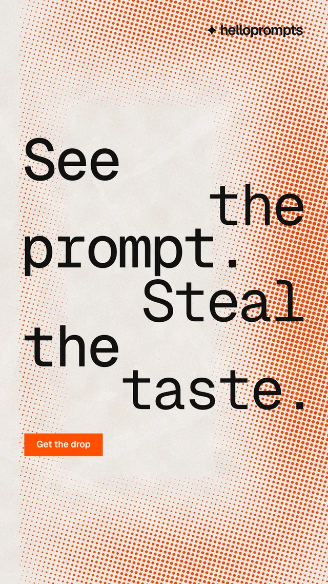Instagram story for HelloPrompts: "See the prompt. Steal the taste." Swiss style, stacked layout, light palette in orange.