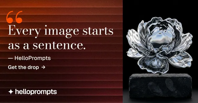 Social ad for HelloPrompts: "See the prompt. Steal the taste." Minimal luxury style, quote layout, dark palette in red, black, grey.