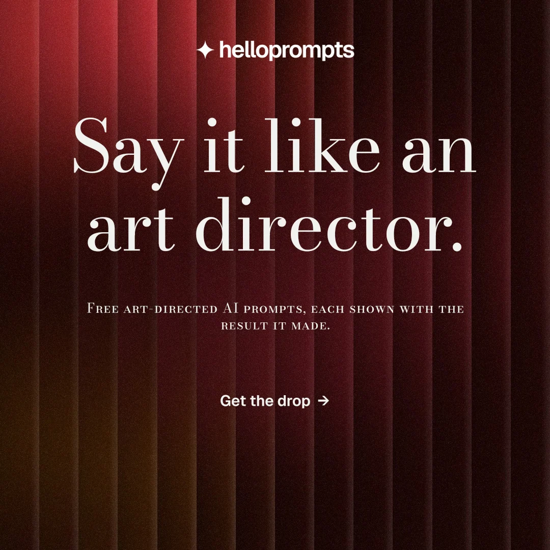 Instagram post for HelloPrompts: "Say it like an art director." Minimal luxury style, smallcaps layout, dark palette in black, red.