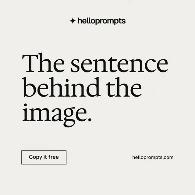Instagram post for HelloPrompts: "The sentence behind the image." Editorial style, poster layout, light palette in white, grey.