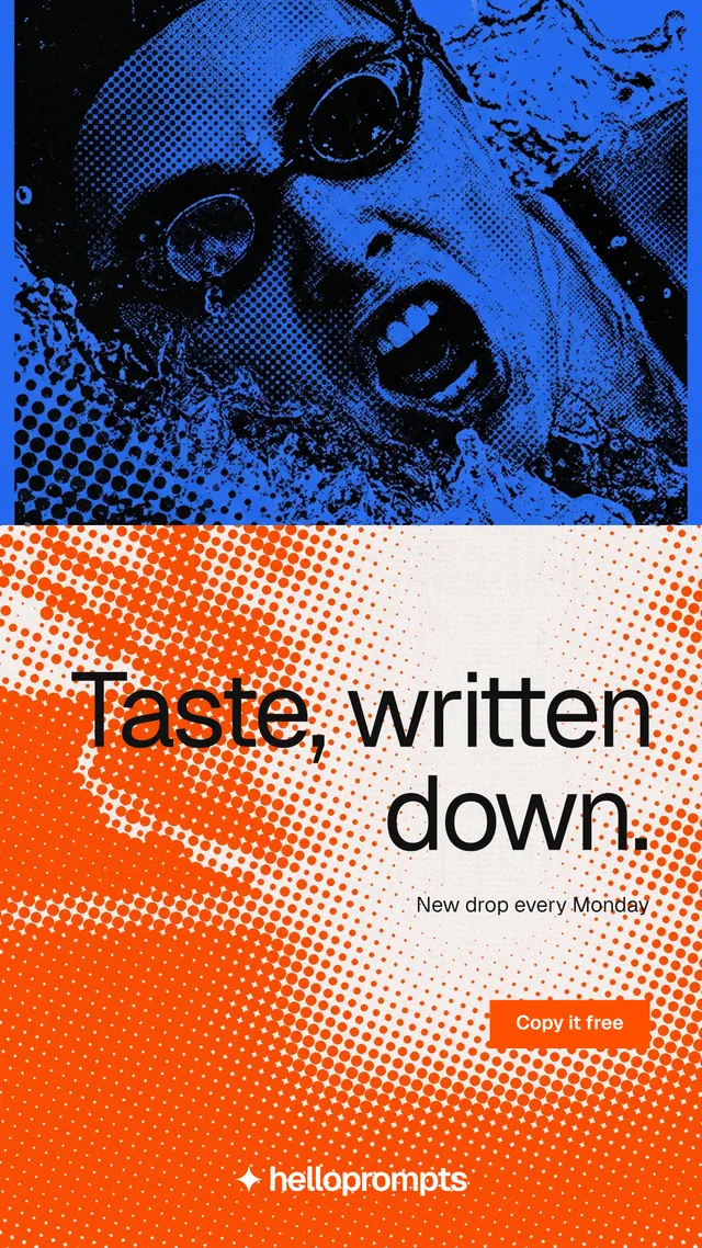 Instagram story for HelloPrompts: "Taste, written down." Split block style, right layout, light palette in orange, blue, purple.