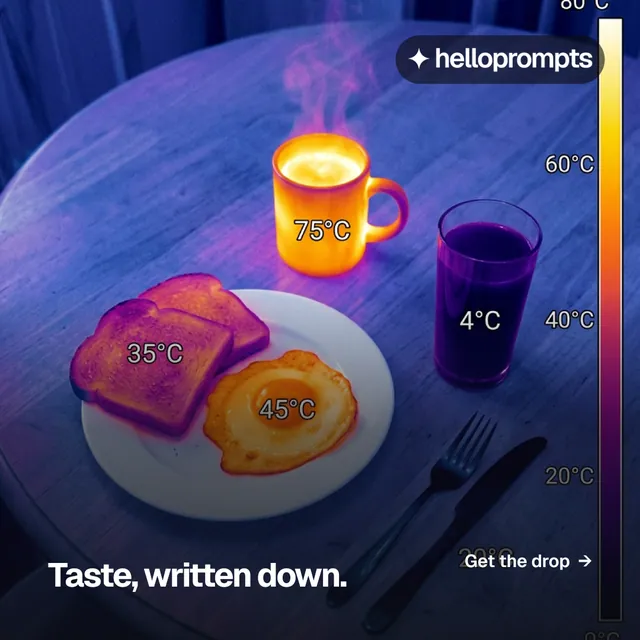Instagram post for HelloPrompts: "Taste, written down." Swiss style, image led layout, dark palette in blue, grey, purple.