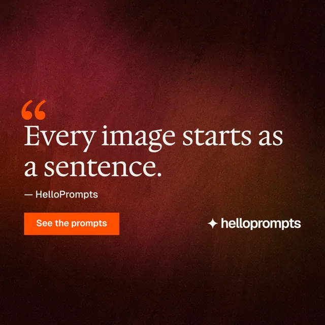 Instagram post for HelloPrompts: "The sentence behind the image." Swiss style, quote layout, dark palette in black, red.