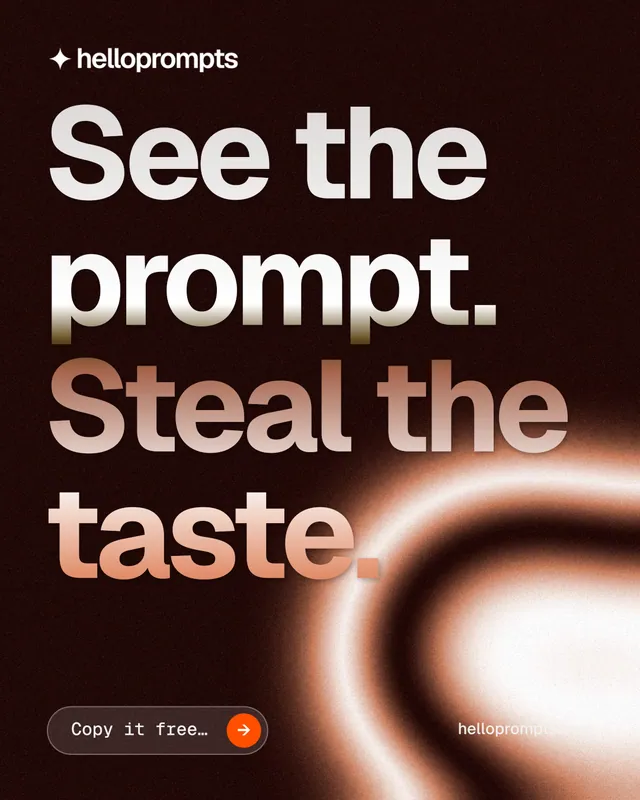Instagram portrait post for HelloPrompts: "See the prompt. Steal the taste." Agentic glass style, poster layout, dark palette in black, orange, red.