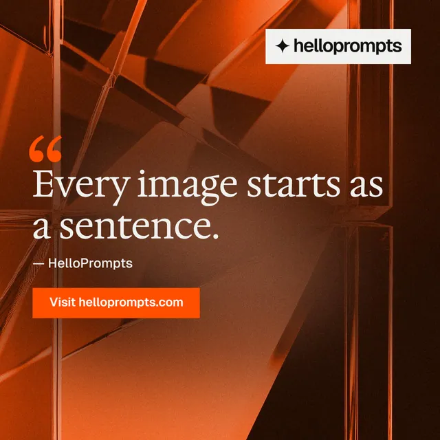 Instagram post for HelloPrompts: "The sentence behind the image." Swiss style, quote layout, dark palette in orange, black.