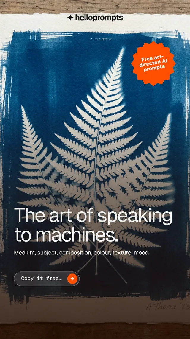 Instagram story for HelloPrompts: "The art of speaking to machines." Agentic glass style, sticker layout, dark palette in grey, blue, black.