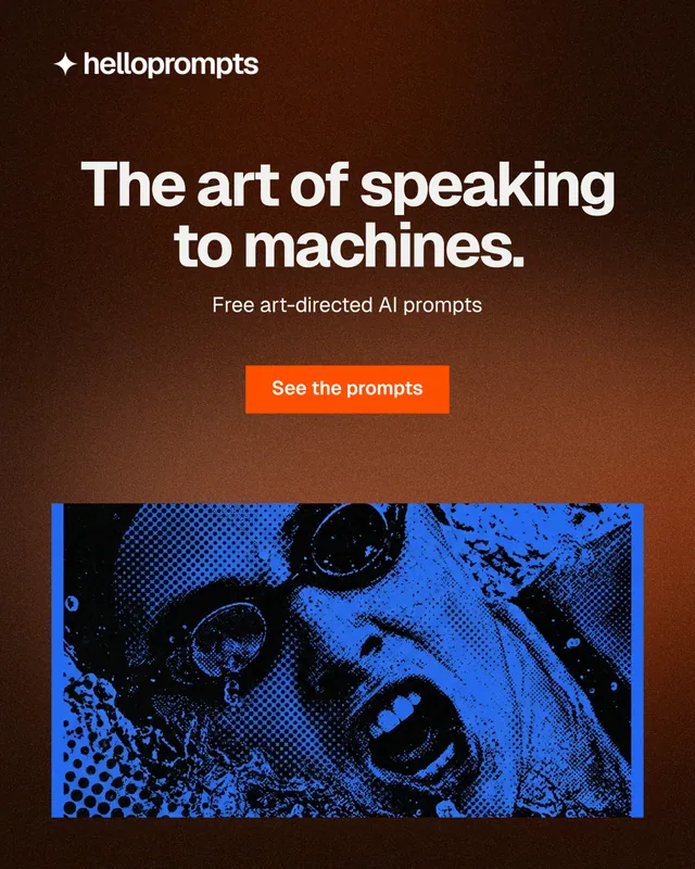 Instagram portrait post for HelloPrompts: "The art of speaking to machines." Swiss style, centred layout, dark palette in orange, black, red.
