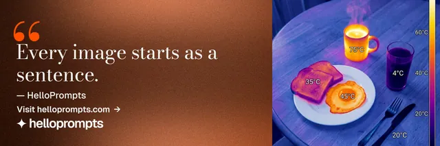 X header for HelloPrompts: "Say it like an art director." Minimal luxury style, quote layout, dark palette in red, grey, pink.