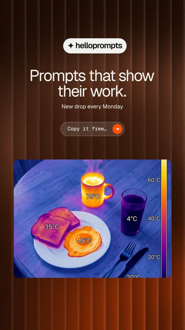Instagram story for HelloPrompts: "Prompts that show their work." Agentic glass style, centred layout, dark palette in orange, black, blue.