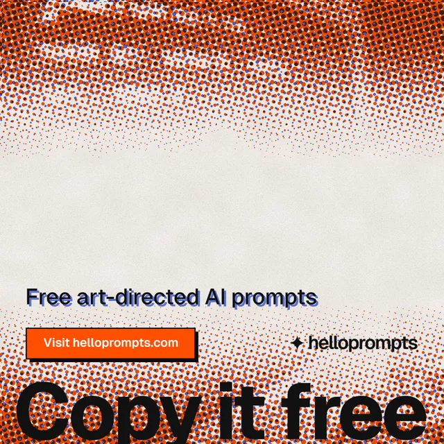 Instagram post for HelloPrompts: "The sentence behind the image." Brutalist style, oversized layout, light palette in orange, red.