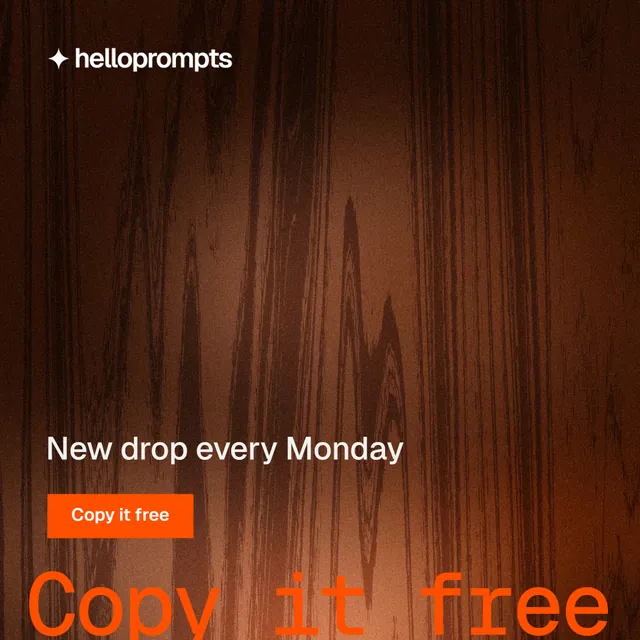 Instagram post for HelloPrompts: "Say it like an art director." Swiss style, oversized layout, dark palette in orange, black, brown.