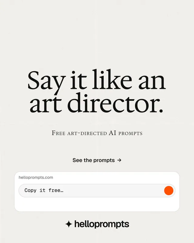 Instagram portrait post for HelloPrompts: "Say it like an art director." Swiss style, smallcaps layout, light palette in white.