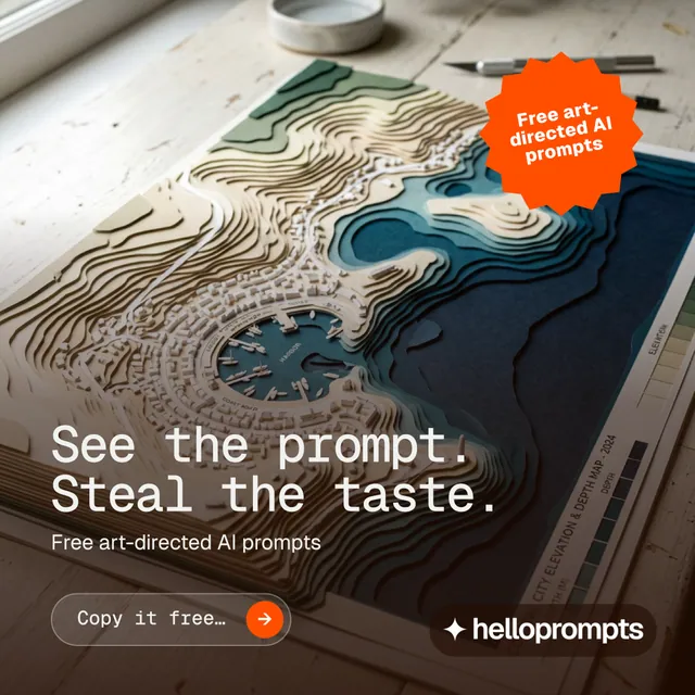 Instagram post for HelloPrompts: "See the prompt. Steal the taste." Agentic glass style, sticker layout, dark palette in black, grey, orange.