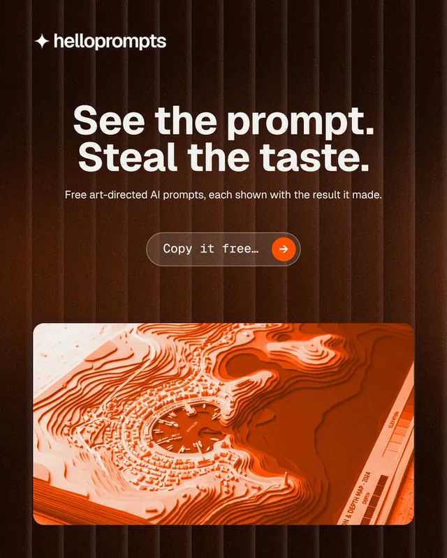 Instagram portrait post for HelloPrompts: "See the prompt. Steal the taste." Agentic glass style, centred layout, dark palette in orange, black.