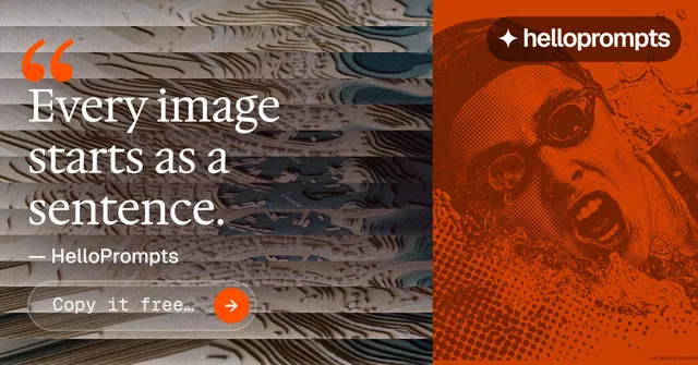 Social ad for HelloPrompts: "Say it like an art director." Agentic glass style, quote layout, dark palette in orange, grey.