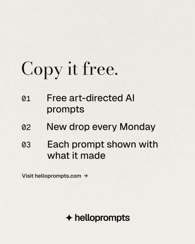 Instagram portrait post for HelloPrompts: "Copy it free." Minimal luxury style, numbered layout, light palette in yellow, white, grey.