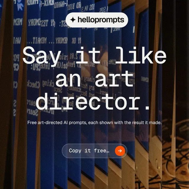 Instagram post for HelloPrompts: "Say it like an art director." Agentic glass style, centred layout, dark palette in black, grey.