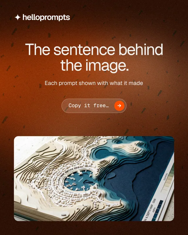 Instagram portrait post for HelloPrompts: "The sentence behind the image." Agentic glass style, centred layout, dark palette in black, orange, grey.