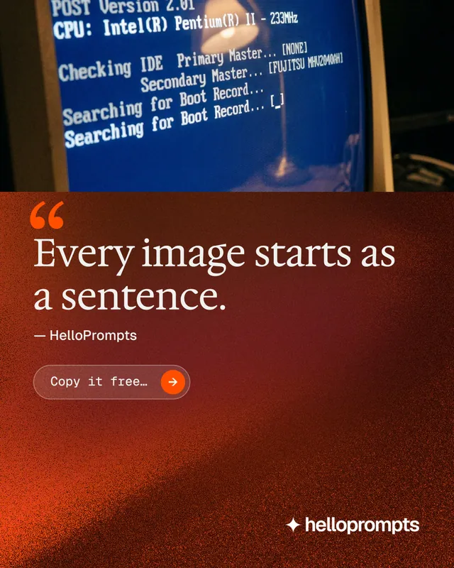 Instagram portrait post for HelloPrompts: "Prompts that show their work." Agentic glass style, quote layout, dark palette in red, grey.