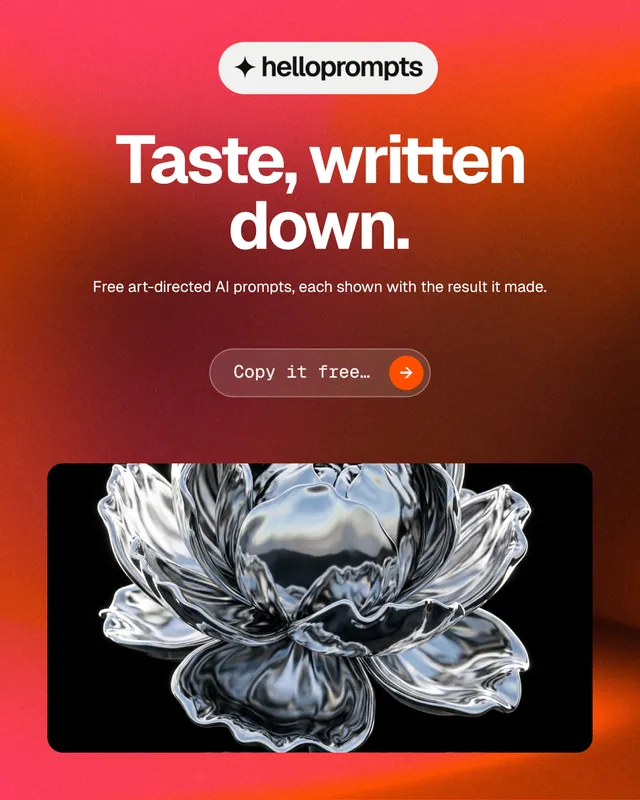 Instagram portrait post for HelloPrompts: "Taste, written down." Agentic glass style, centred layout, dark palette in red, black, grey.