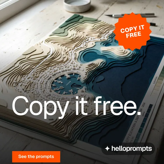 Instagram post for HelloPrompts: "Copy it free." Swiss style, sticker layout, dark palette in black, grey, orange.