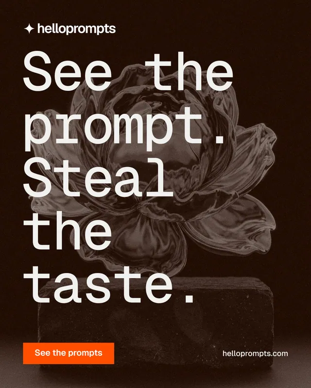 Instagram portrait post for HelloPrompts: "See the prompt. Steal the taste." Swiss style, poster layout, dark palette in black, orange, grey.