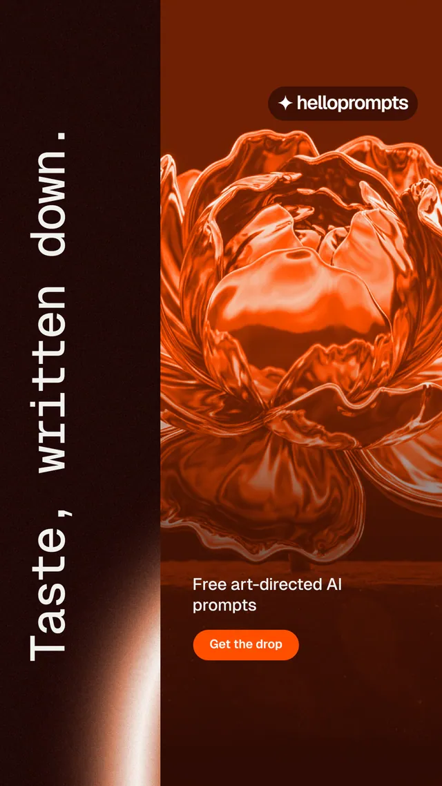 Instagram story for HelloPrompts: "Taste, written down." Y2K style, vertical layout, dark palette in black, orange, red.