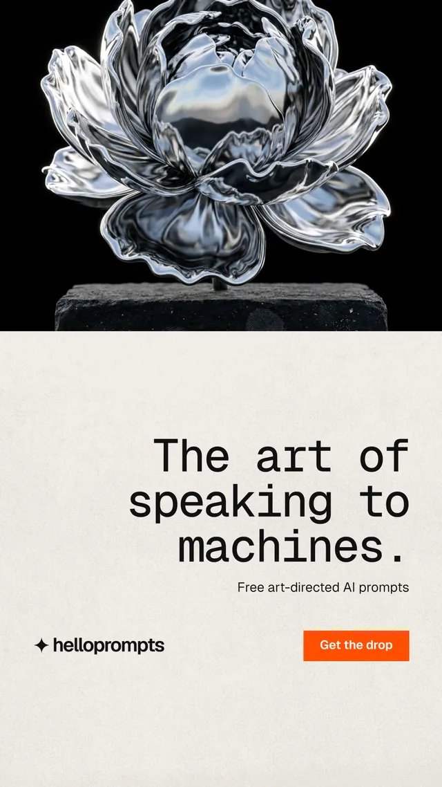 Instagram story for HelloPrompts: "The art of speaking to machines." Swiss style, right layout, light palette in black, grey, yellow.