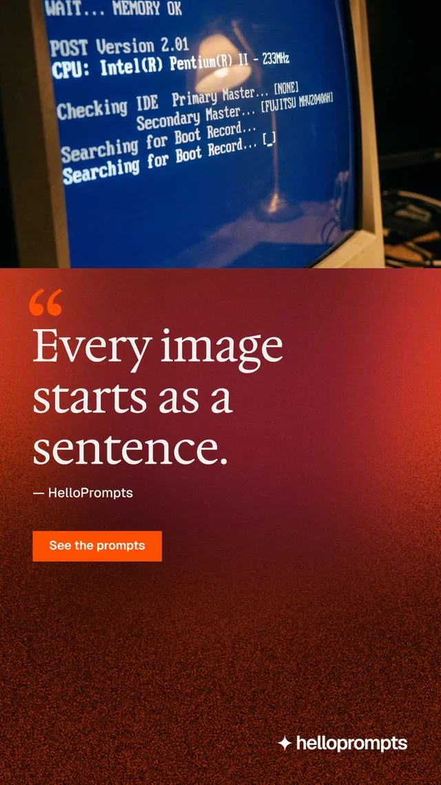 Instagram story for HelloPrompts: "Copy it free." Swiss style, quote layout, dark palette in red, pink, grey.