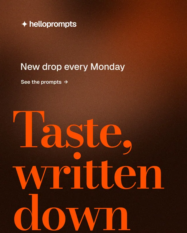 Instagram portrait post for HelloPrompts: "The art of speaking to machines." Minimal luxury style, oversized layout, dark palette in black, orange.
