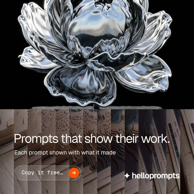 Instagram post for HelloPrompts: "Prompts that show their work." Agentic glass style, bottom layout, dark palette in grey, black.