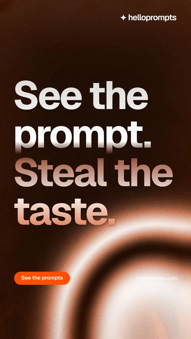 Instagram story for HelloPrompts: "See the prompt. Steal the taste." Y2K style, poster layout, dark palette in orange, black.