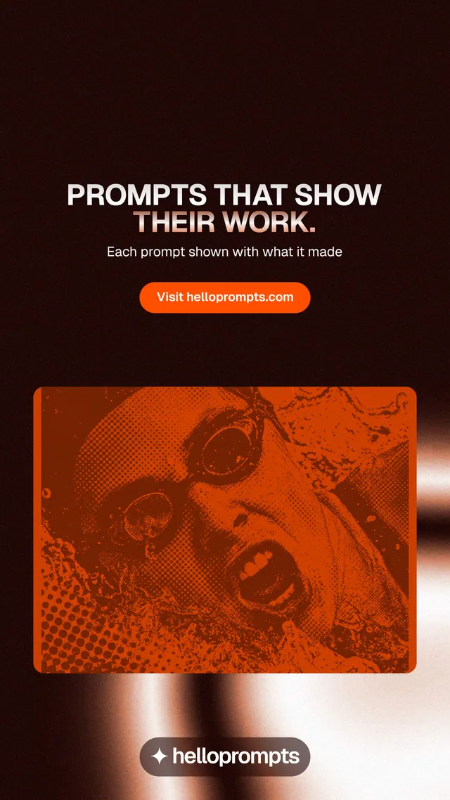Instagram story for HelloPrompts: "Prompts that show their work." Y2K style, centred layout, dark palette in orange, black, red.