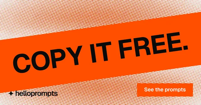 Social ad for HelloPrompts: "Copy it free." Swiss style, diagonal layout, light palette in orange.