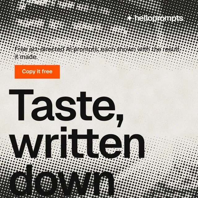 Instagram post for HelloPrompts: "Say it like an art director." Swiss style, oversized layout, light palette in grey, white, black.