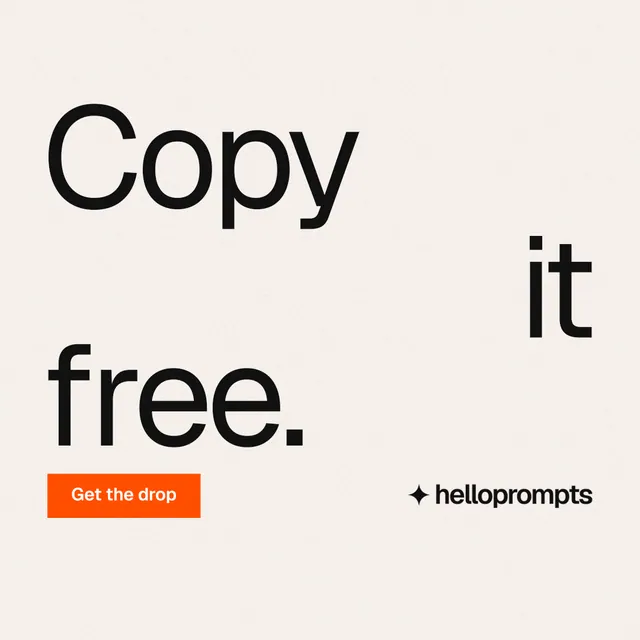 Instagram post for HelloPrompts: "Copy it free." Swiss style, stacked layout, light palette in white, grey.