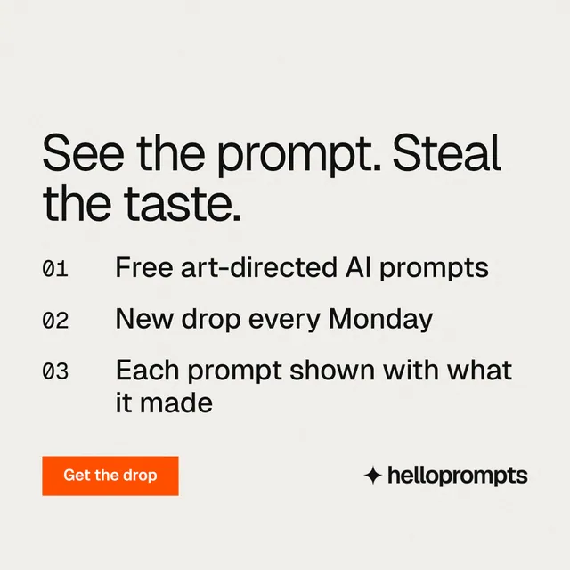 Instagram post for HelloPrompts: "See the prompt. Steal the taste." Swiss style, numbered layout, light palette in white, grey.