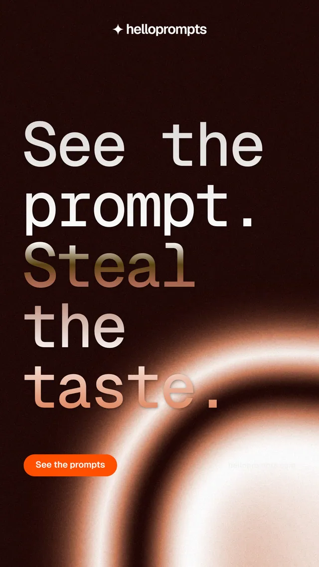 Instagram story for HelloPrompts: "See the prompt. Steal the taste." Y2K style, poster layout, dark palette in black, orange, red.