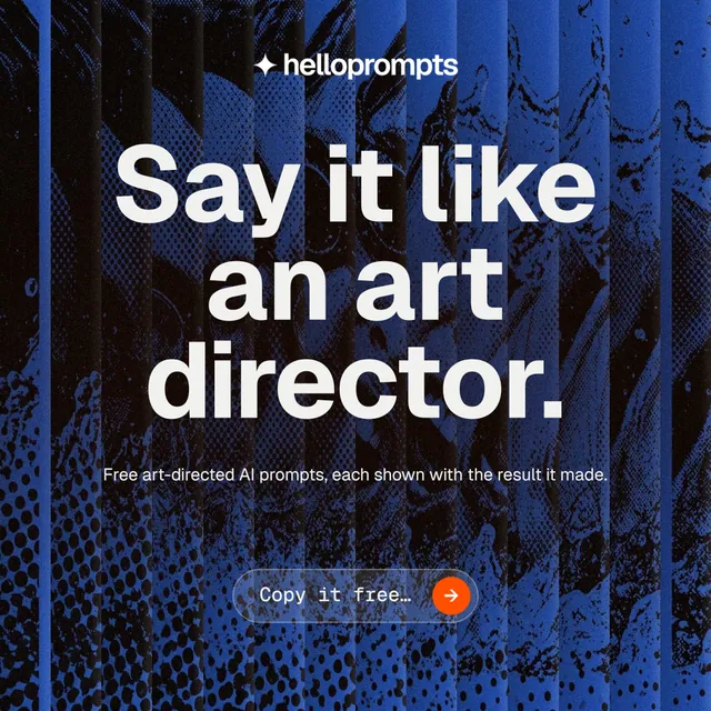 Instagram post for HelloPrompts: "Say it like an art director." Agentic glass style, centred layout, dark palette in blue, black, grey.