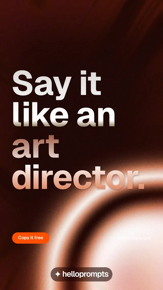 Instagram story for HelloPrompts: "Say it like an art director." Y2K style, poster layout, dark palette in black, red, orange.