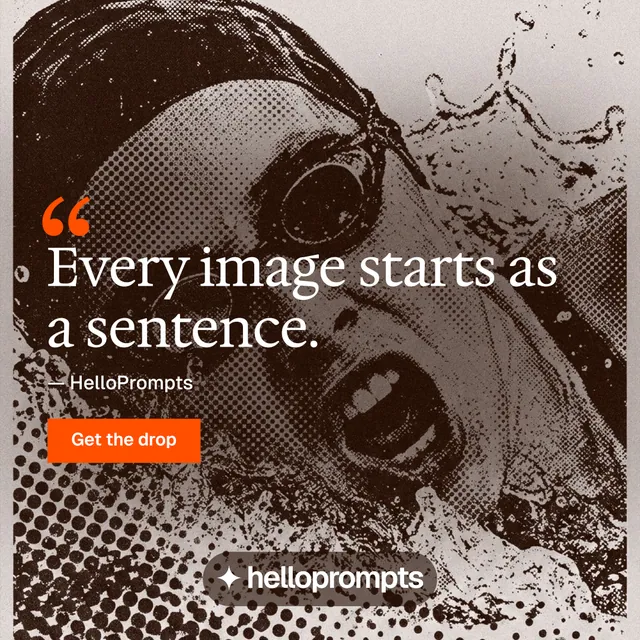 Instagram post for HelloPrompts: "The art of speaking to machines." Swiss style, quote layout, dark palette in grey, orange.