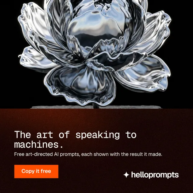 Instagram post for HelloPrompts: "The art of speaking to machines." Swiss style, bottom layout, dark palette in black, grey, red.