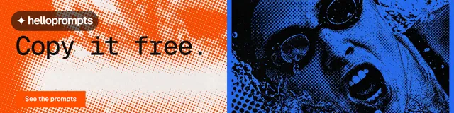LinkedIn banner for HelloPrompts: "Copy it free." Split block style, bottom layout, dark palette in blue, orange, black.