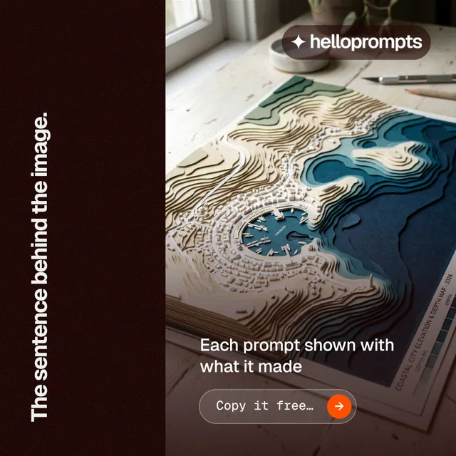 Instagram post for HelloPrompts: "The sentence behind the image." Agentic glass style, vertical layout, dark palette in grey, black.