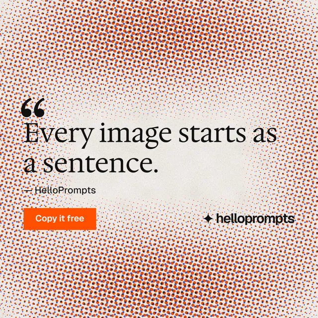Instagram post for HelloPrompts: "The art of speaking to machines." Swiss style, quote layout, light palette in red, orange.