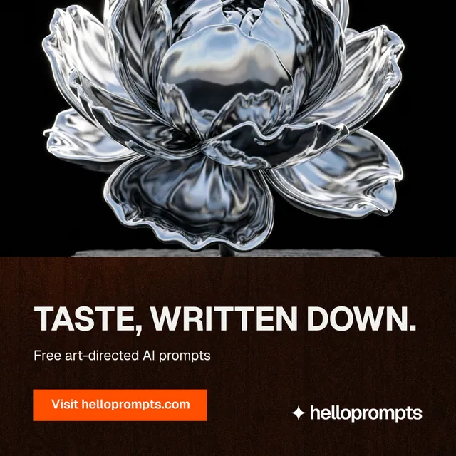 Instagram post for HelloPrompts: "Taste, written down." Swiss style, bottom layout, dark palette in black, grey.