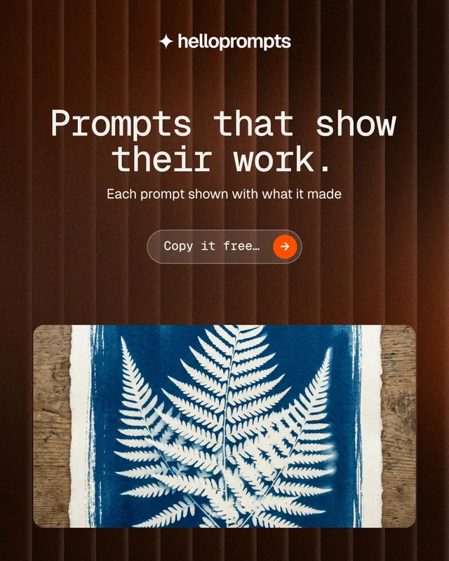 Instagram portrait post for HelloPrompts: "Prompts that show their work." Agentic glass style, centred layout, dark palette in orange, black, grey.