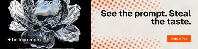LinkedIn banner for HelloPrompts: "See the prompt. Steal the taste." Swiss style, right layout, light palette in grey, black, orange.