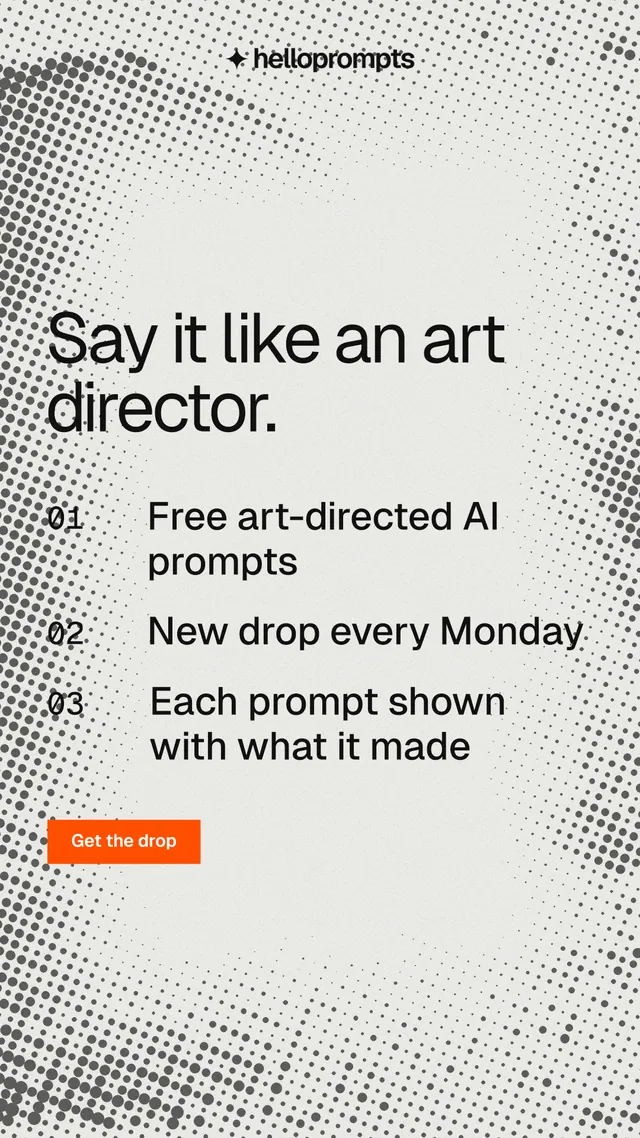 Instagram story for HelloPrompts: "Say it like an art director." Swiss style, numbered layout, light palette in white, grey.